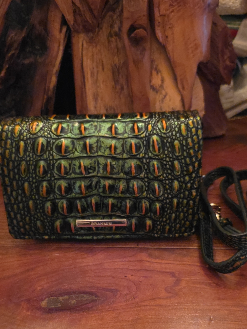 Brahmin Green and Orange Croc-Embossed Crossbody